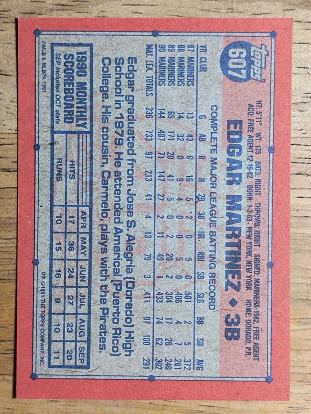 1991 Topps #607 Edgar Martinez