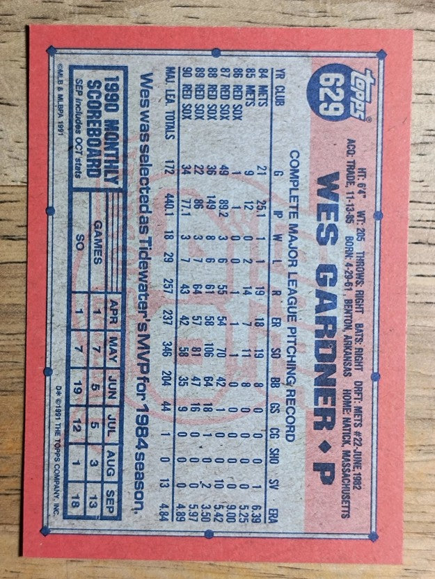 1991 Topps #629 Wes Gardner