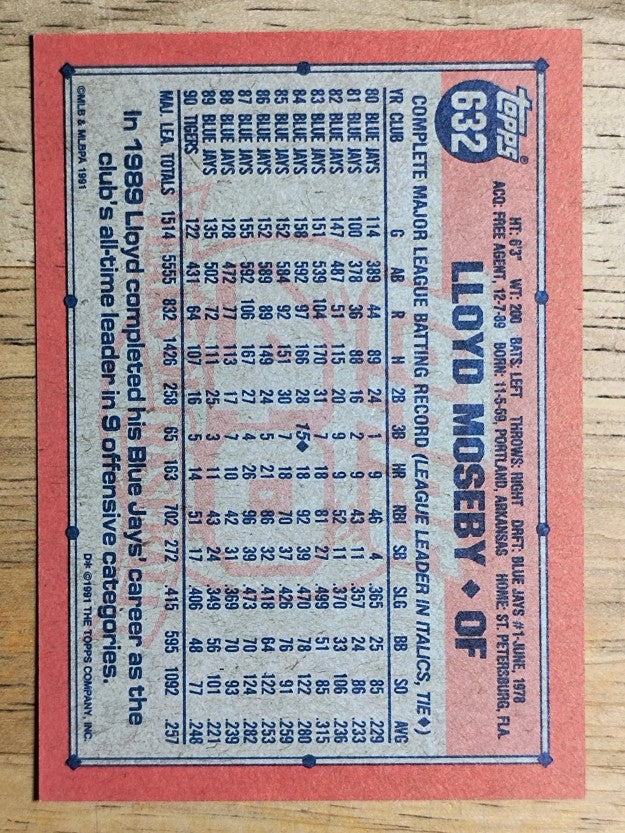1991 Topps #632 Lloyd Moseby