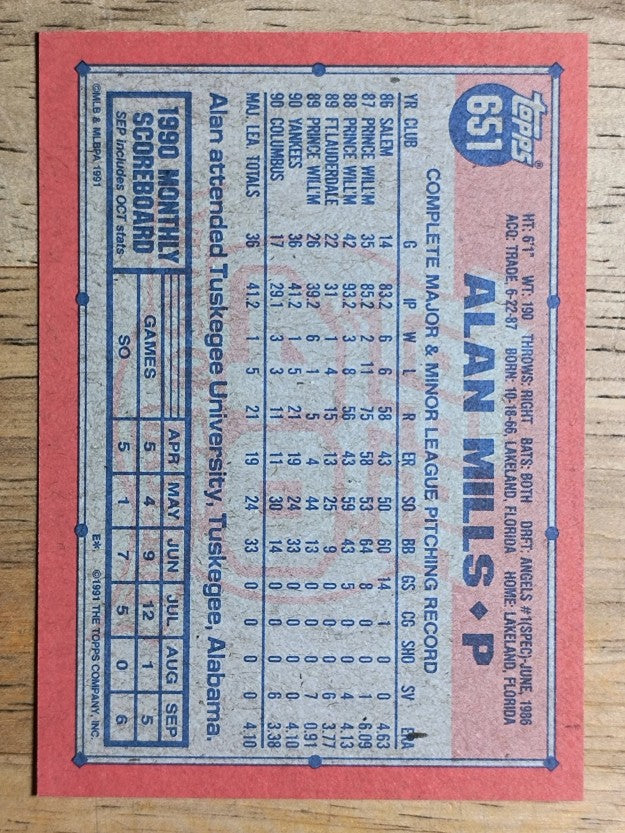 1991 Topps #651 Alan Mills