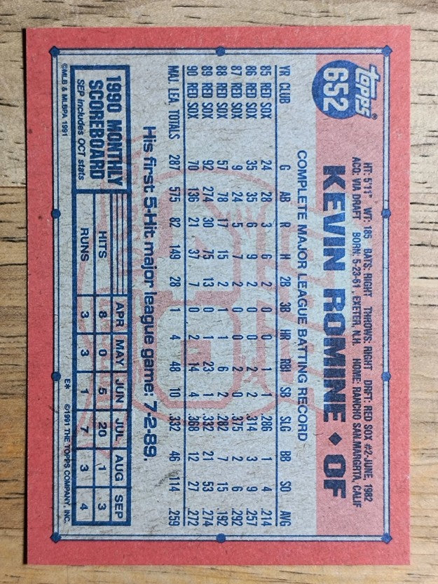 1991 Topps #652 Kevin Romine