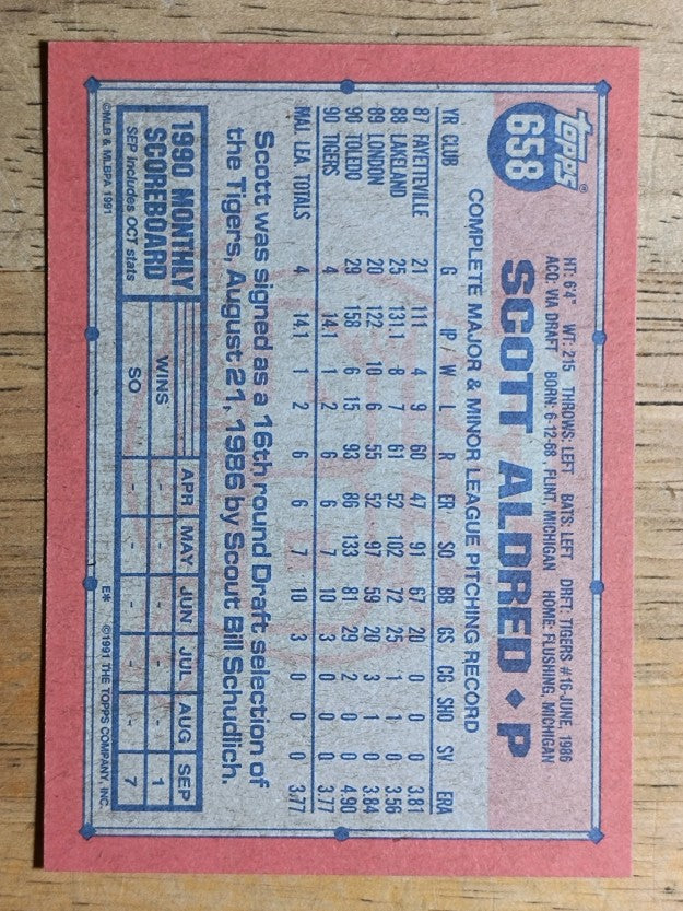1991 Topps #658 Scott Aldred