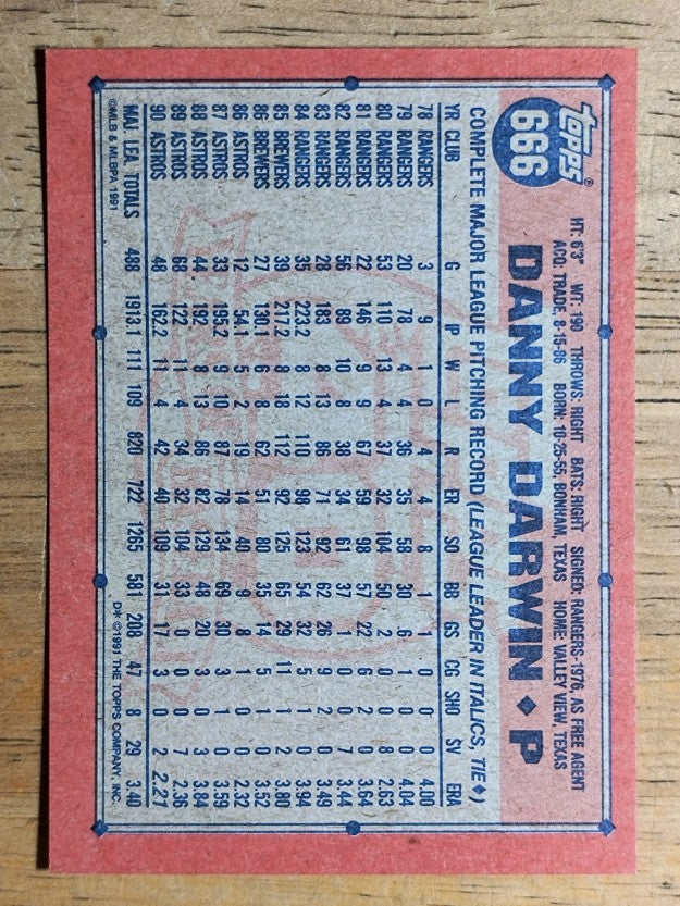 1991 Topps #666 Danny Darwin