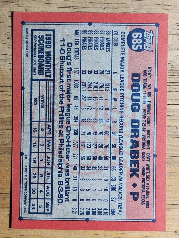 1991 Topps #685 Doug Drabek