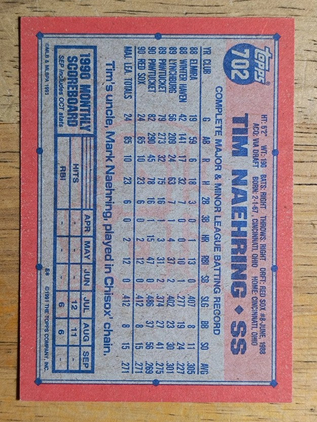 1991 Topps #702 Tim Naehring