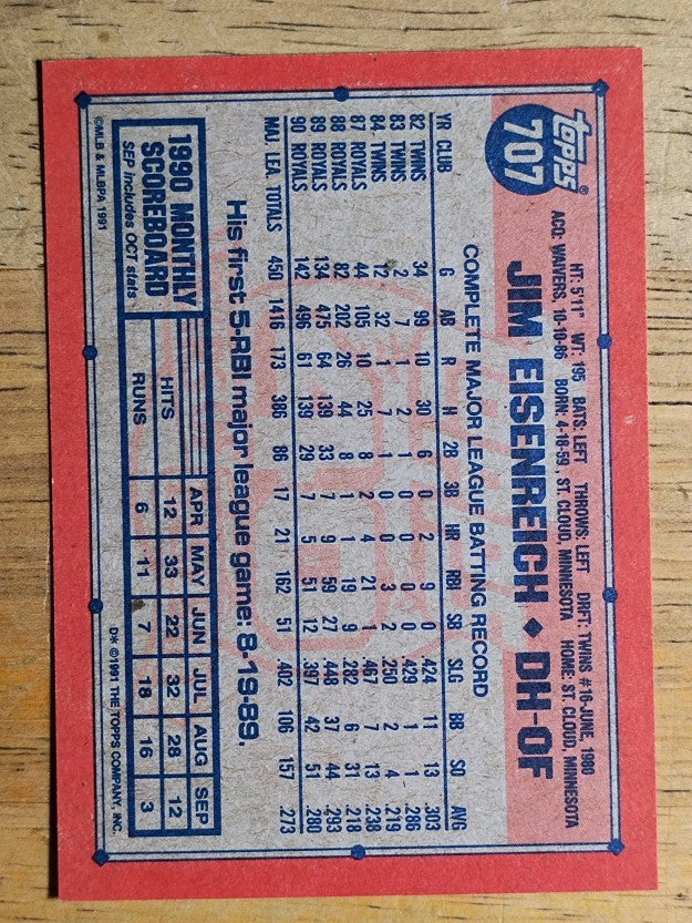 1991 Topps #707 Jim Eisenreich