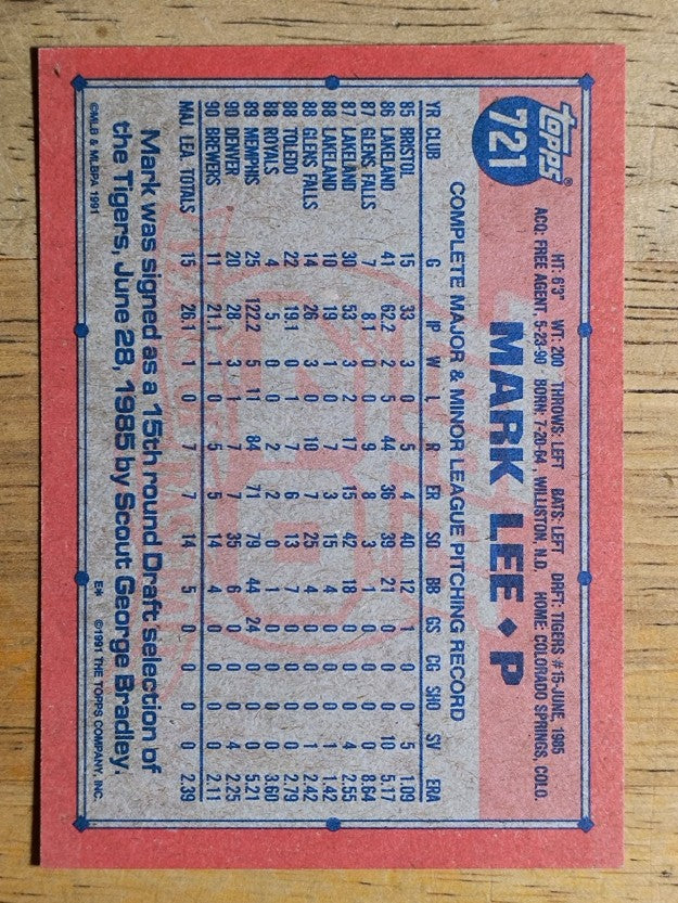 1991 Topps #721 Mark Lee RC