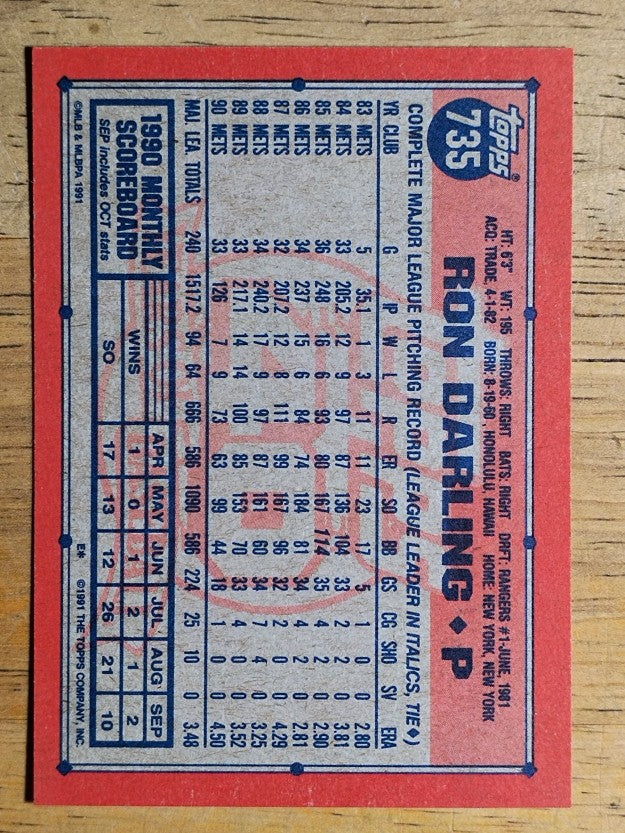 1991 Topps #735 Ron Darling