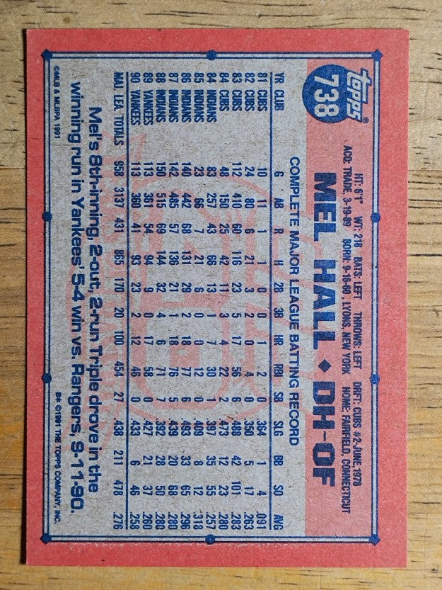 1991 Topps #738 Mel Hall