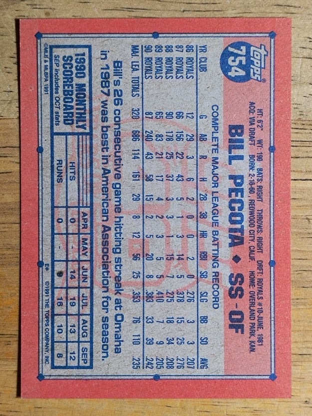 1991 Topps #754 Bill Pecota