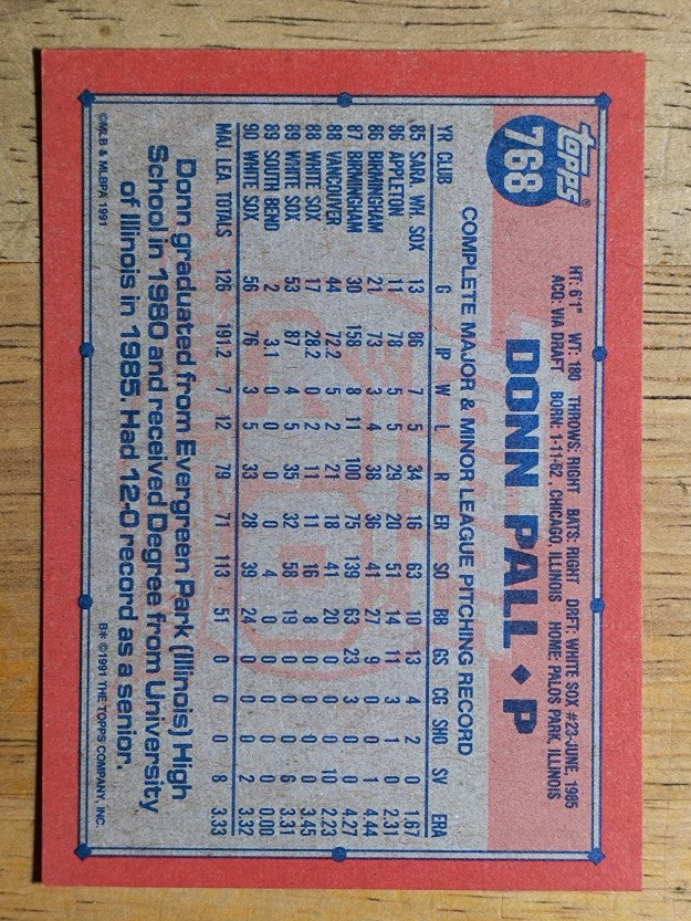 1991 Topps #768 Don Pall