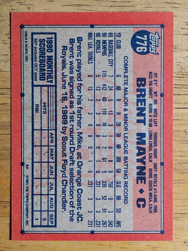 1991 Topps #776 Brent Mayne