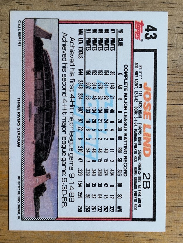 1992 Topps #43 Jose Lind