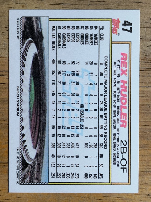 1992 Topps #47 Rex Hudler