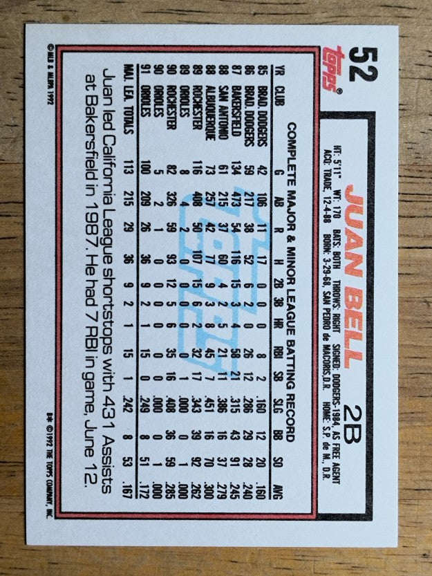 1992 Topps #52 Juan Bell