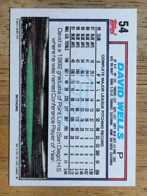 1992 Topps #54 David Wells