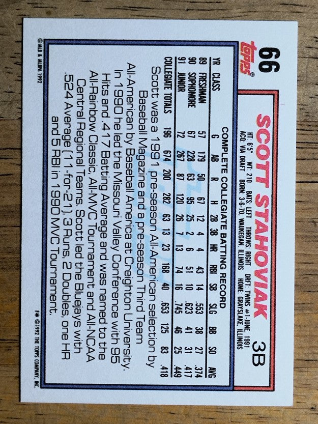 1992 Topps #66 Scott Stahoviak RC