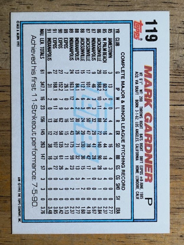 1992 Topps #119 Mark Gardner