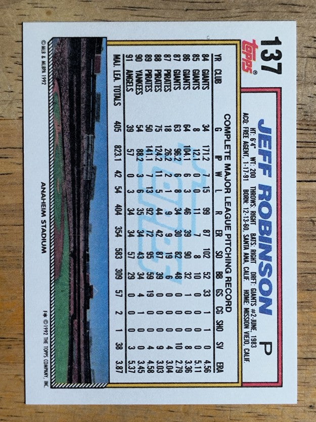 1992 Topps #137 Jeff D. Robinson