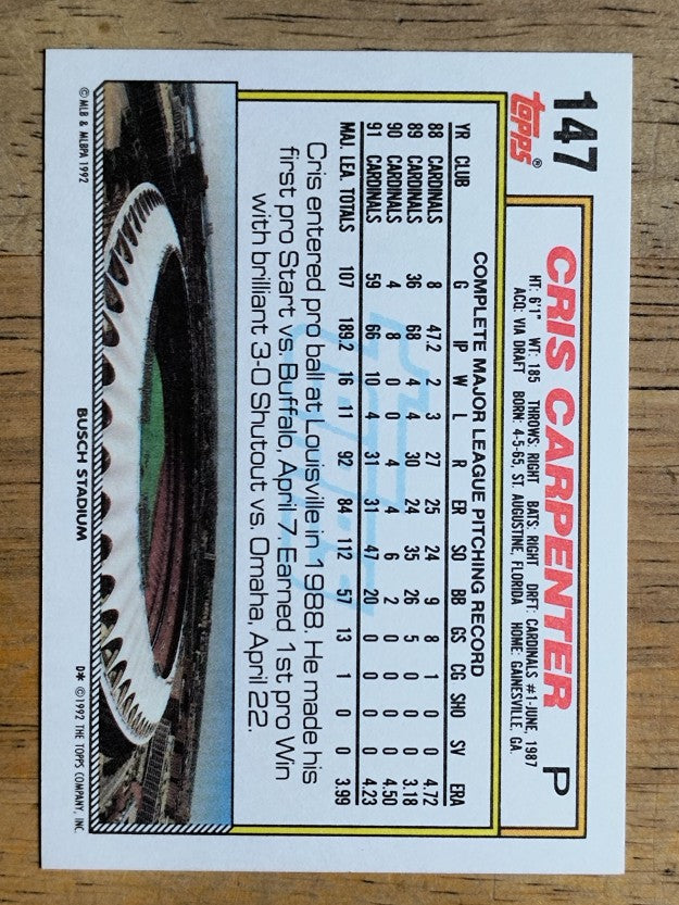 1992 Topps #147 Cris Carpenter