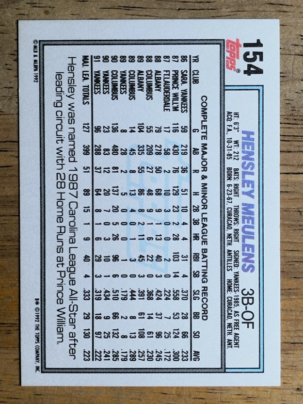 1992 Topps #154 Hensley Meulens