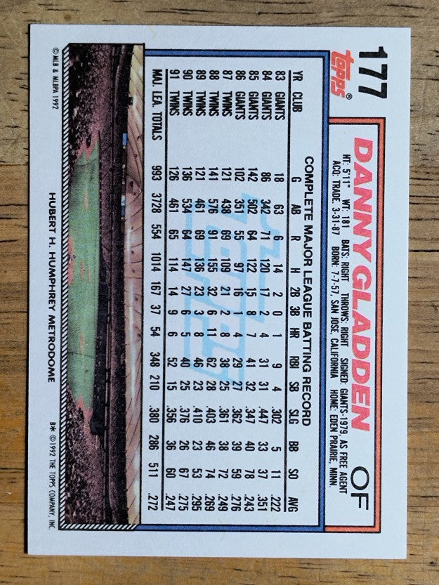 1992 Topps #177 Dan Gladden