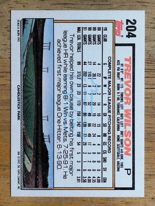 1992 Topps #204 Trevor Wilson