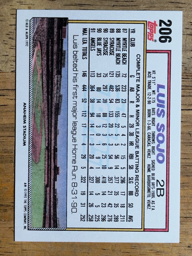 1992 Topps #206 Luis Sojo