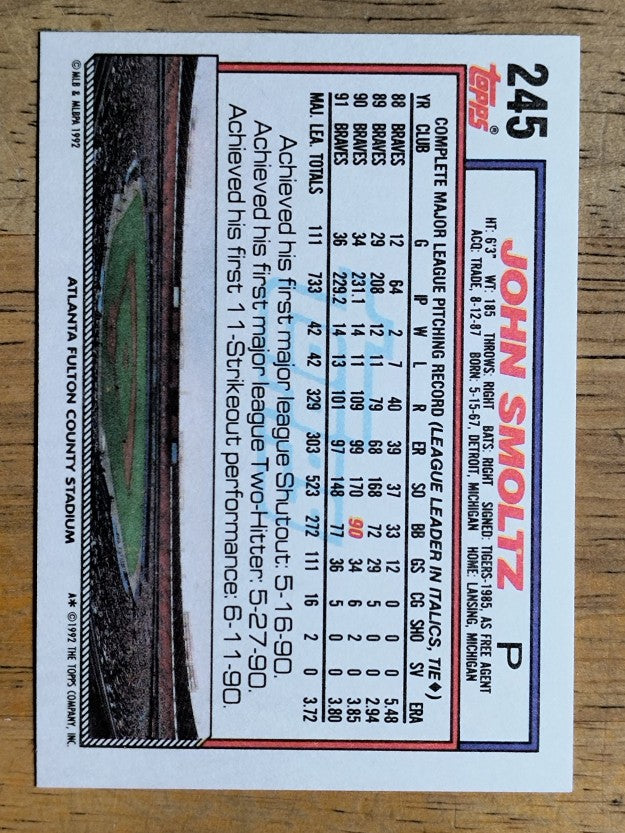 1992 Topps #245 John Smoltz
