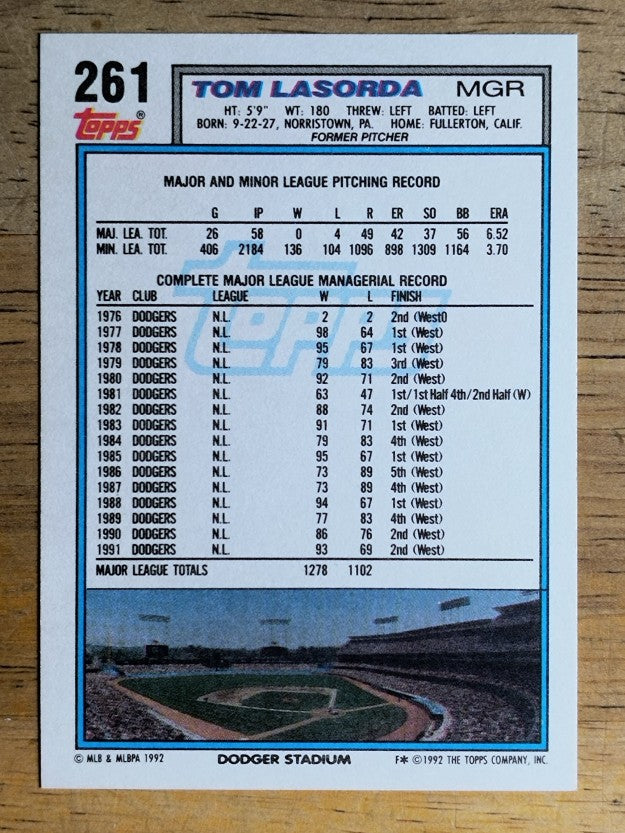 1992 Topps #261 Tom Lasorda MG