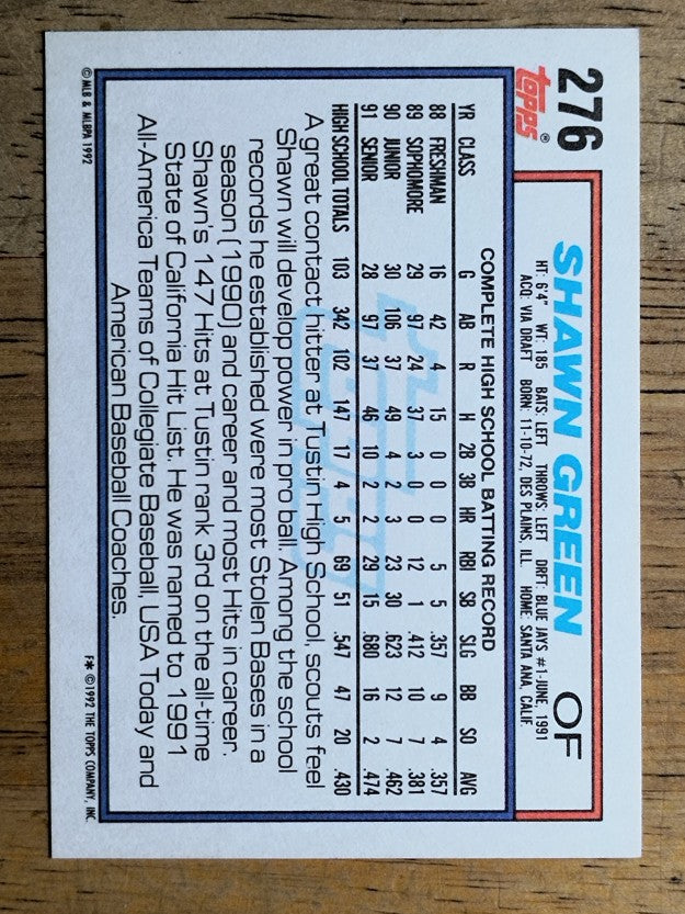 1992 Topps #276 Shawn Green RC