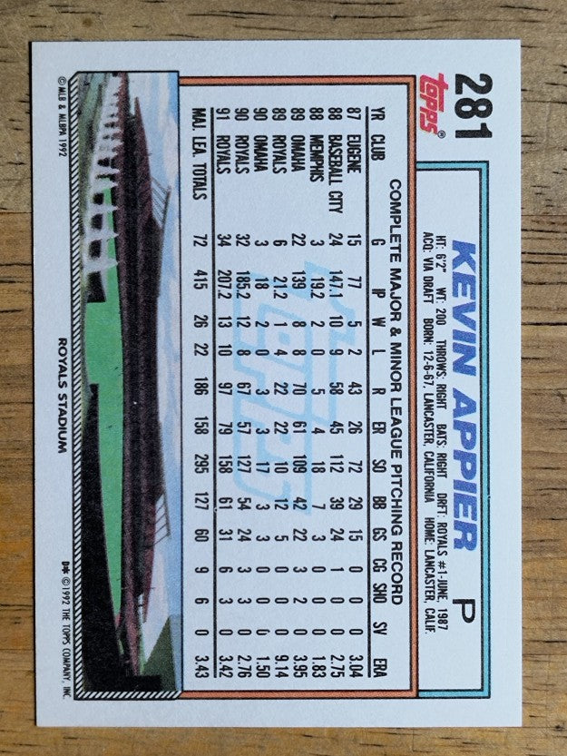 1992 Topps #281 Kevin Appier