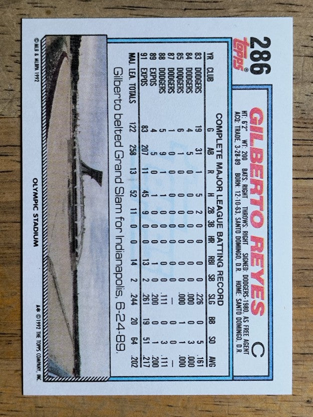 1992 Topps #286 Gilberto Reyes