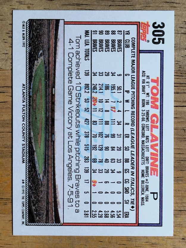 1992 Topps #305 Tom Glavine