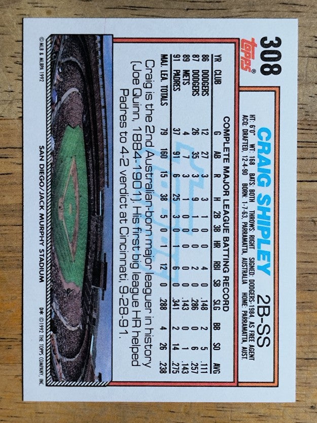 1992 Topps #308 Craig Shipley