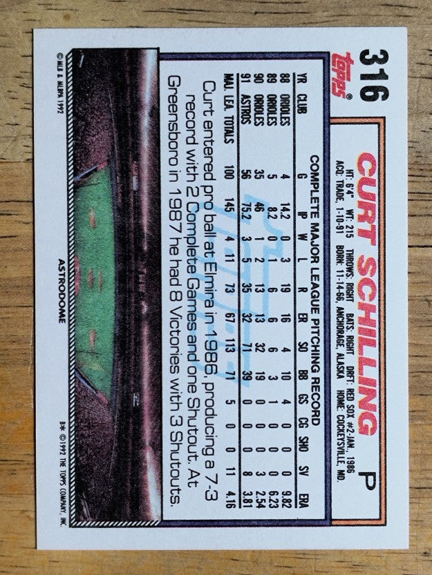 1992 Topps #316 Curt Schilling