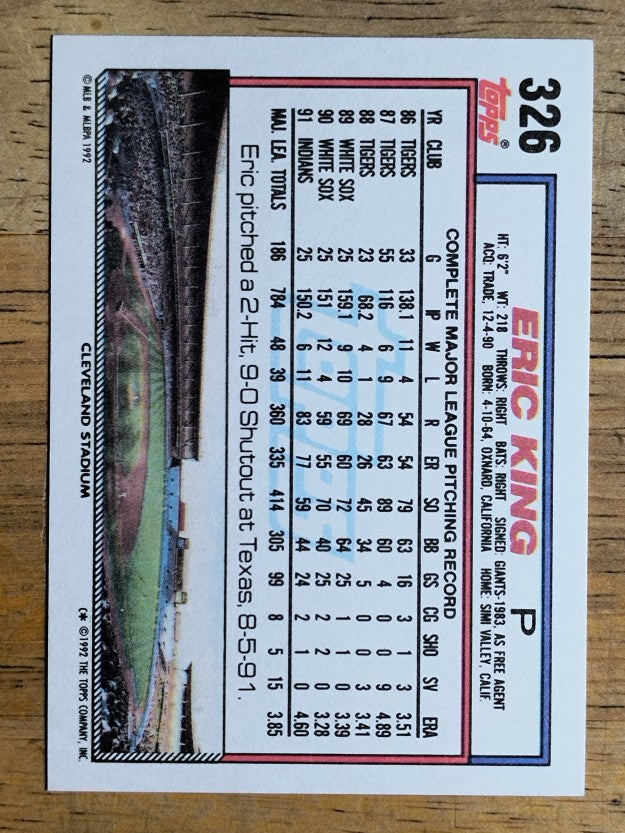 1992 Topps #326 Eric King