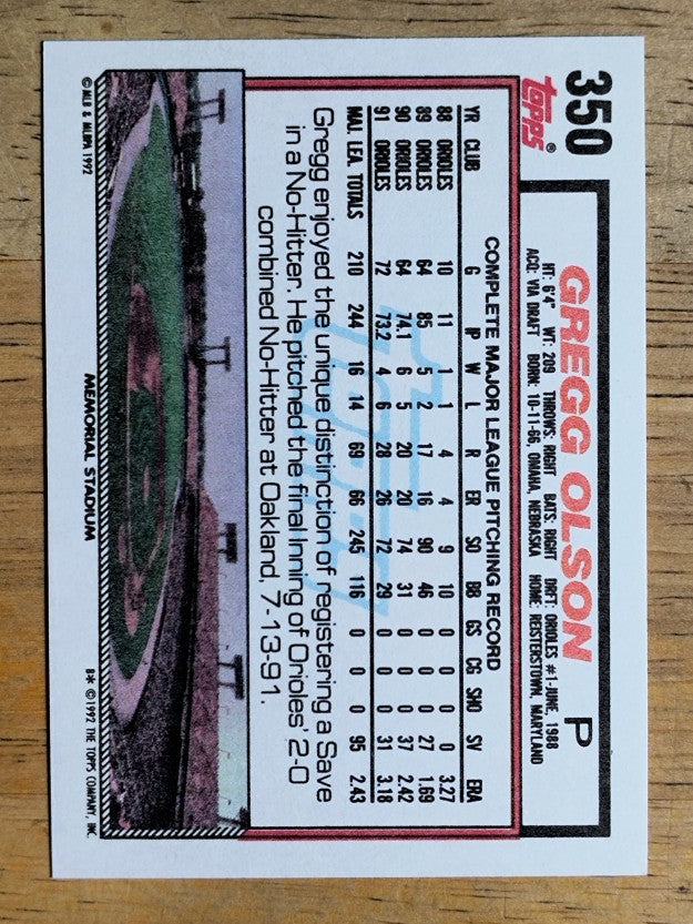 1992 Topps #350 Gregg Olson