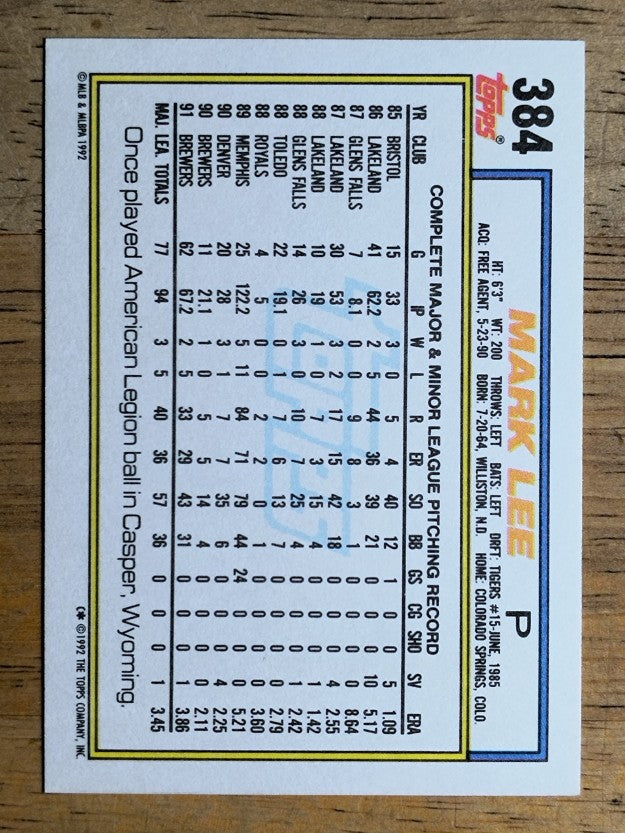 1992 Topps #384 Mark Lee