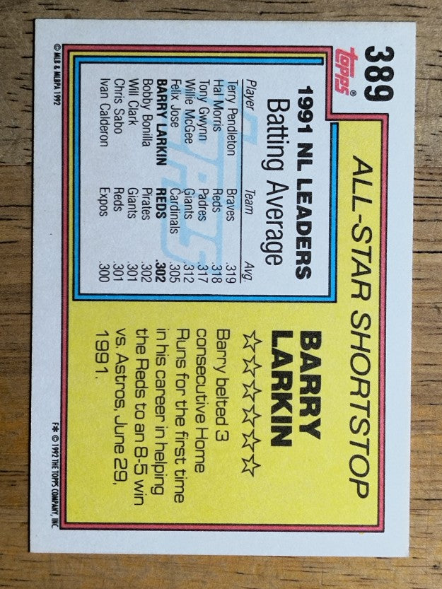 1992 Topps #389 Barry Larkin AS