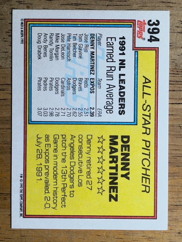 1992 Topps #394 Dennis Martinez AS