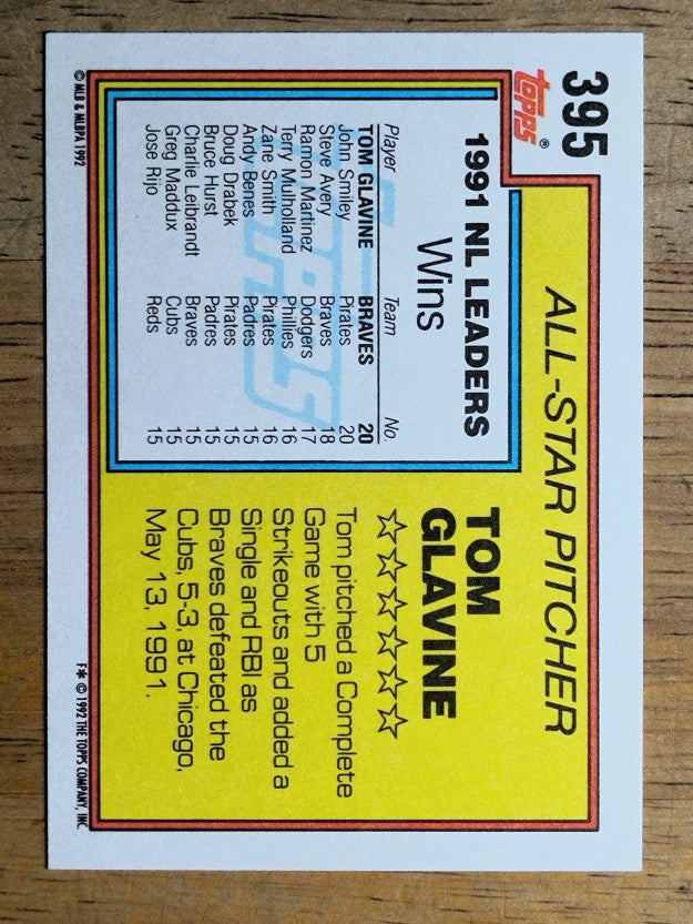 1992 Topps #395 Tom Glavine AS