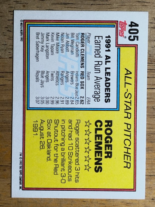 1992 Topps #405 Roger Clemens AS