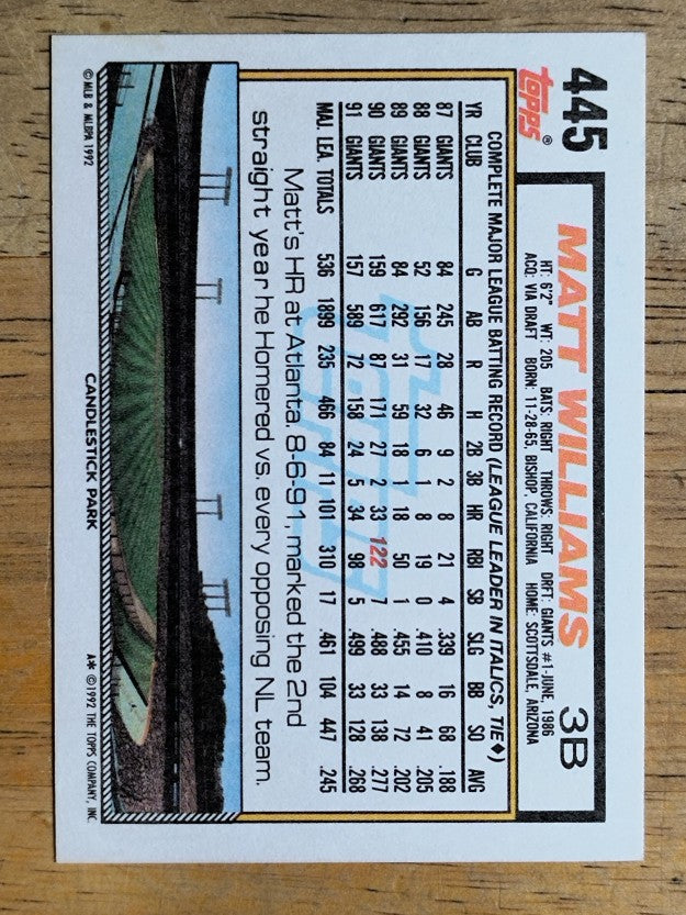 1992 Topps #445 Matt Williams