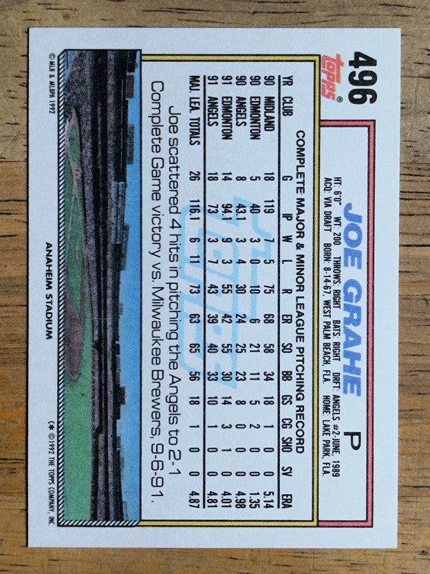 1992 Topps #496 Joe Grahe