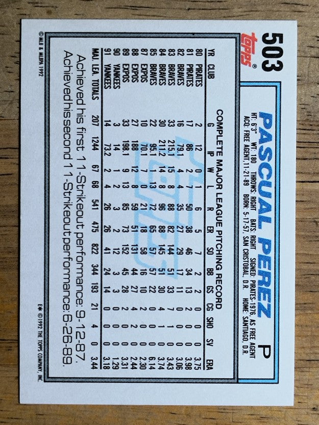 1992 Topps #503 Pascual Perez