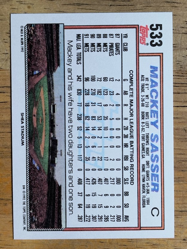 1992 Topps #533 Mackey Sasser