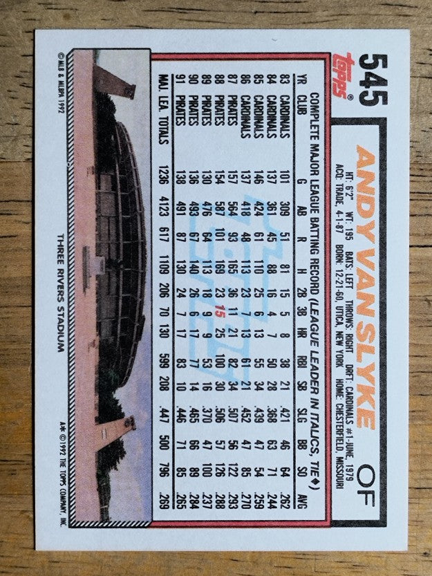 1992 Topps #545 Andy Van Slyke