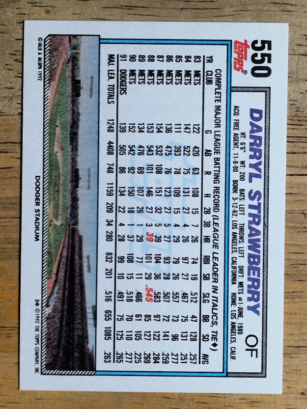 1992 Topps #550 Darryl Strawberry