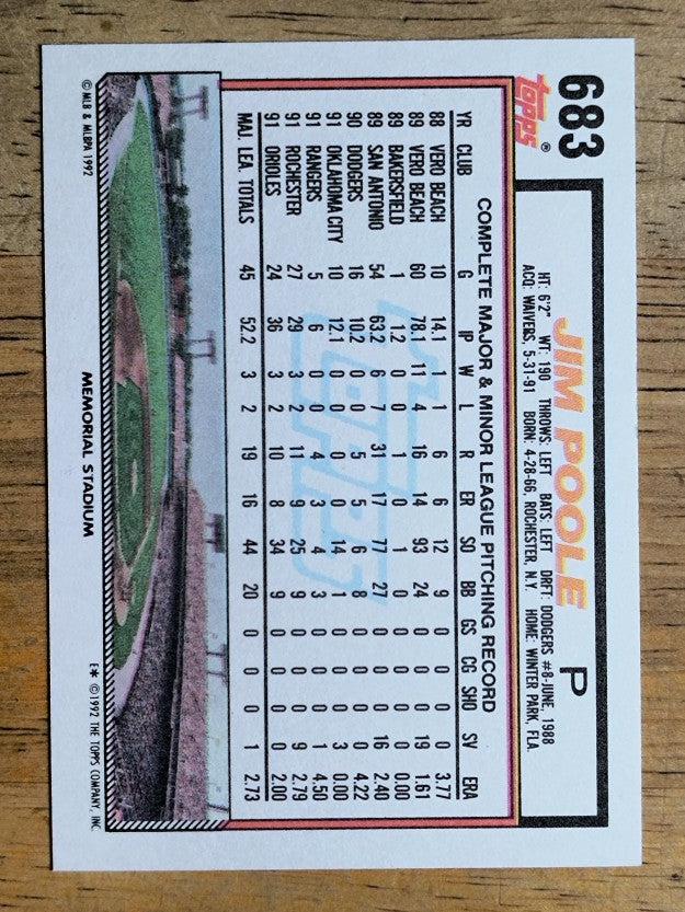 1992 Topps #683 Jim Poole